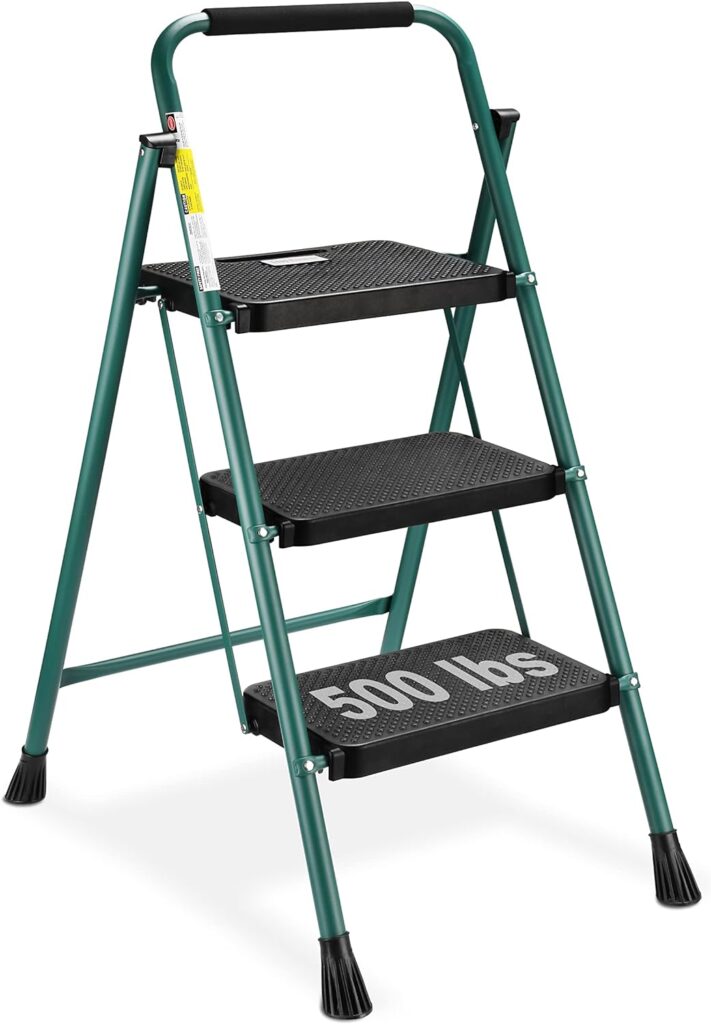 HBTower 3 Step Ladder, Folding Step Stool with Wide Anti-Slip Pedal