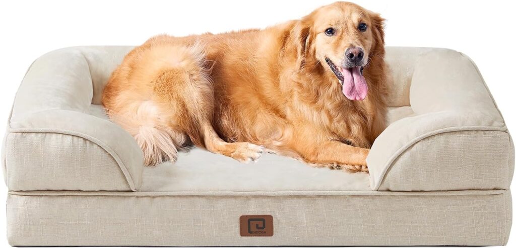 EHEYCIGA Orthopedic and Waterproof Memory Foam XL Dog Bed with Sides and with Washable Removable Cover, Beige