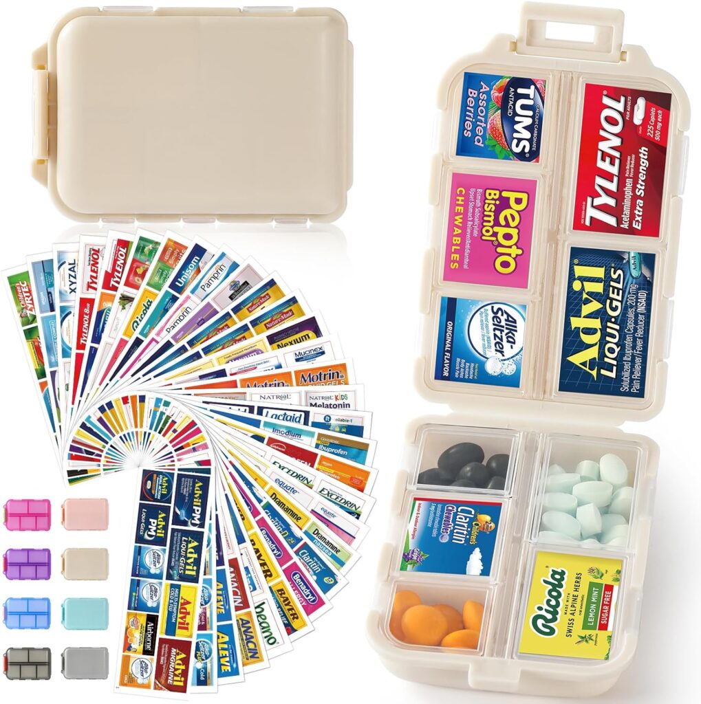 Travel Pill Organizer Box w/ 300 Brand Labels