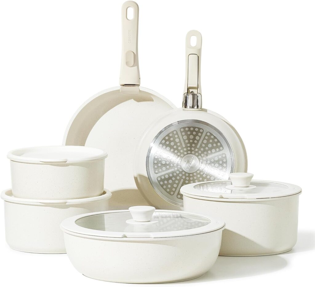 CAROTE 12pcs Nonstick Cookware Set With Detachable Handle