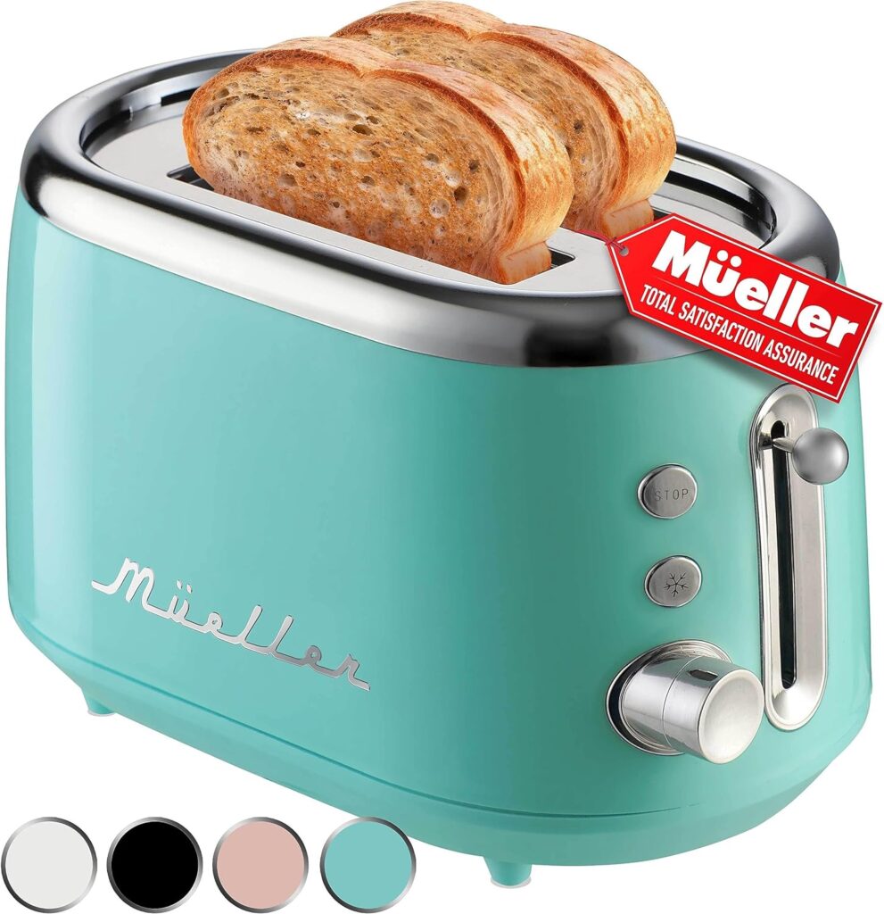 Mueller Retro Toaster 2 Slice with 7 Browning Levels and 3 Functions