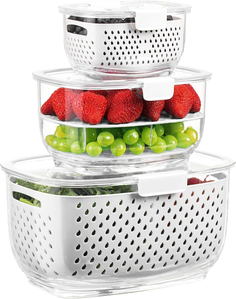 LUXEAR Fresh Produce Storage Containers, 3 Piece Set