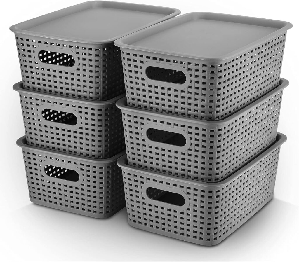 AREYZIN Plastic Storage Baskets Bins With Lid