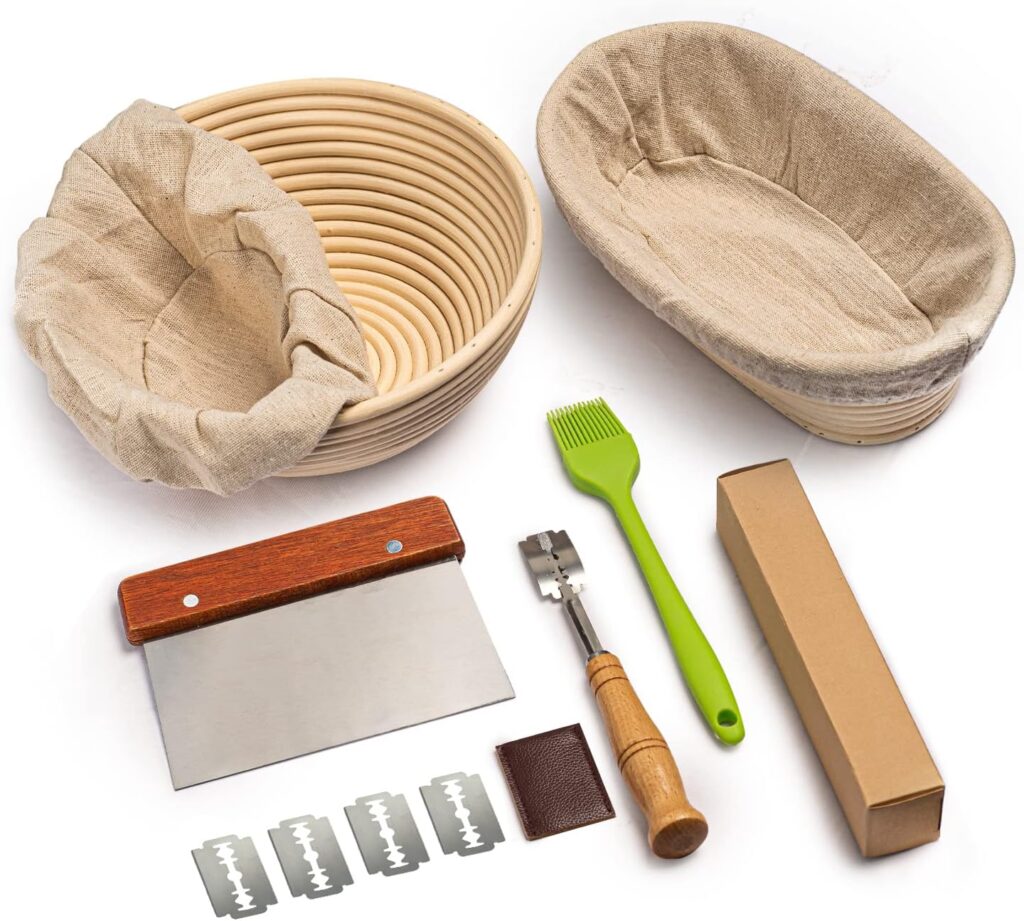 RORECAY Bread Banneton Proofing Basket Set with Lame + Dough Scraper
