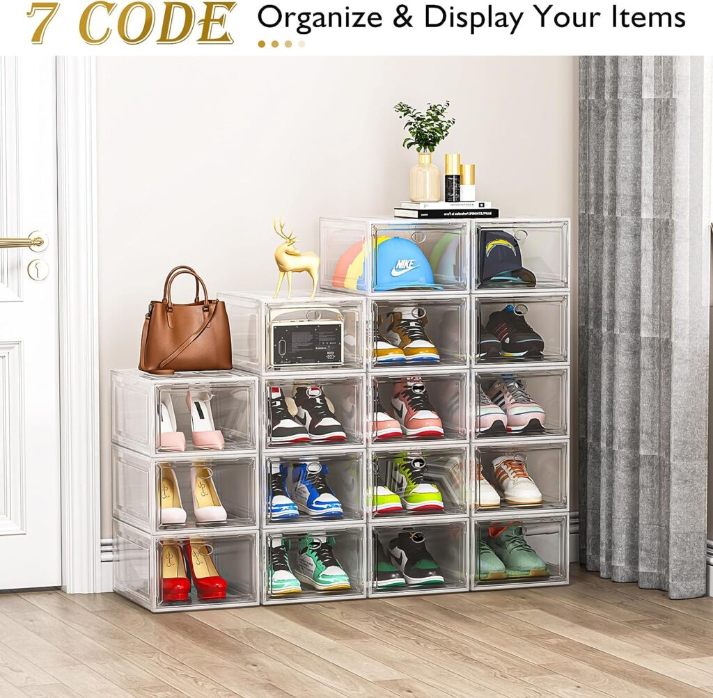 Clear Shoe Storage Organizer with Magnetic Door (6 Pack)