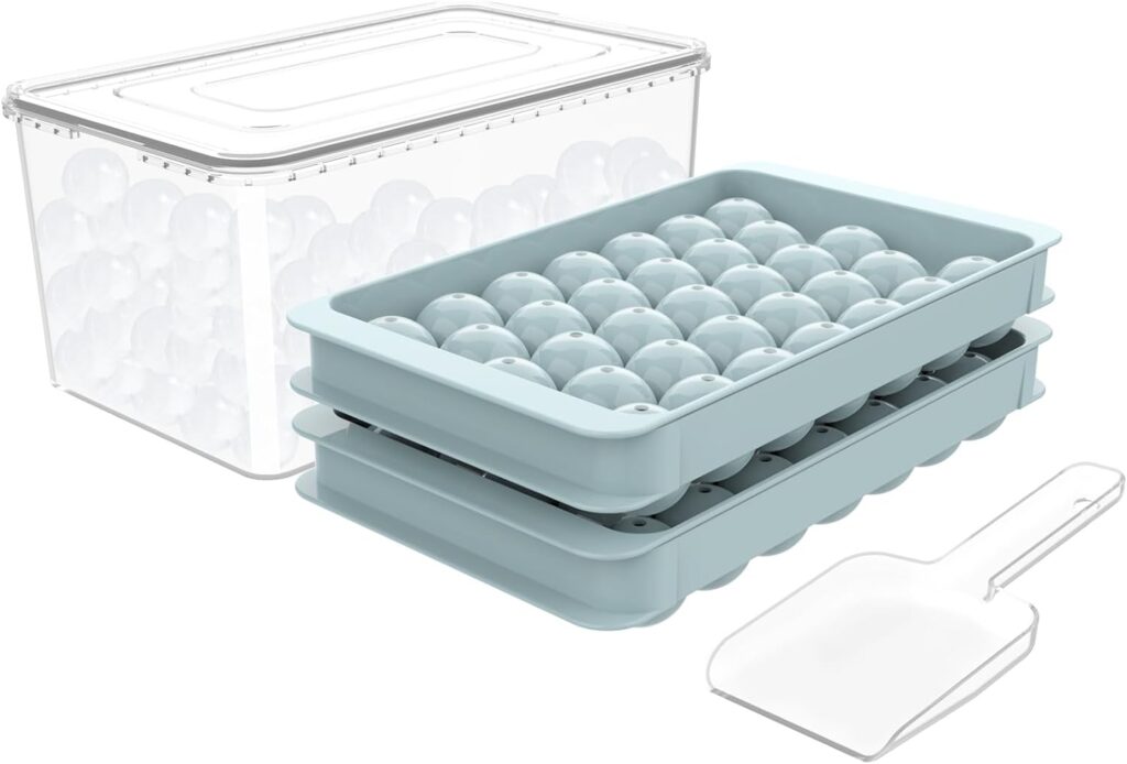 WIBIMEN Round Ice Cube Mold for Freezer with Lid & Bin