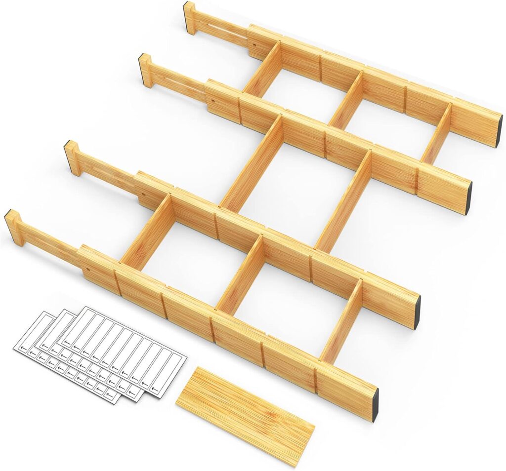 SpaceAid Bamboo Drawer Dividers with Inserts and Labels
