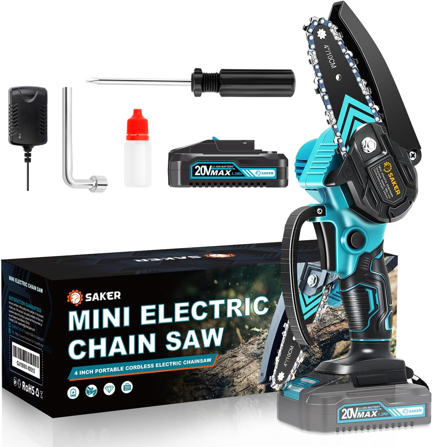 Saker Mini Chainsaw, Portable Electric Chainsaw Cordless