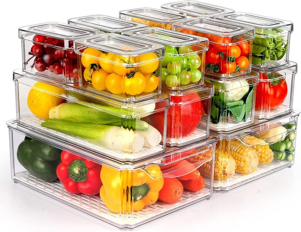 ZIJUND 14 Pack Stackable Refrigerator Bins with Lids