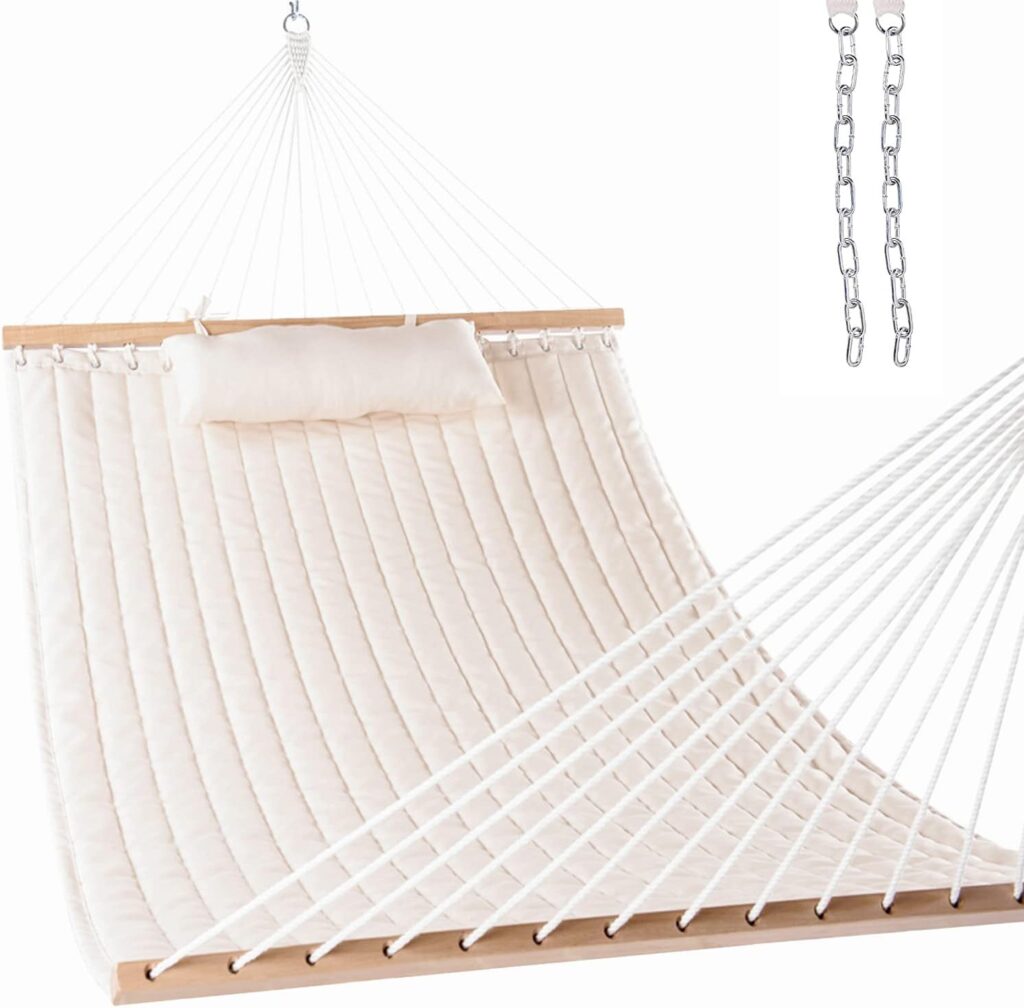 Lazy Daze 12 FT Double Quilted Fabric Hammock with Spreader Bars and Detachable Pillow