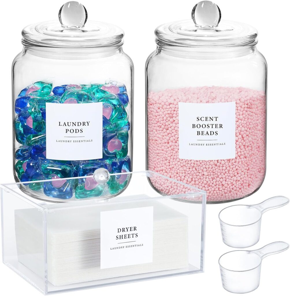 Laundry Room Dispenser Set with Lids and Labels