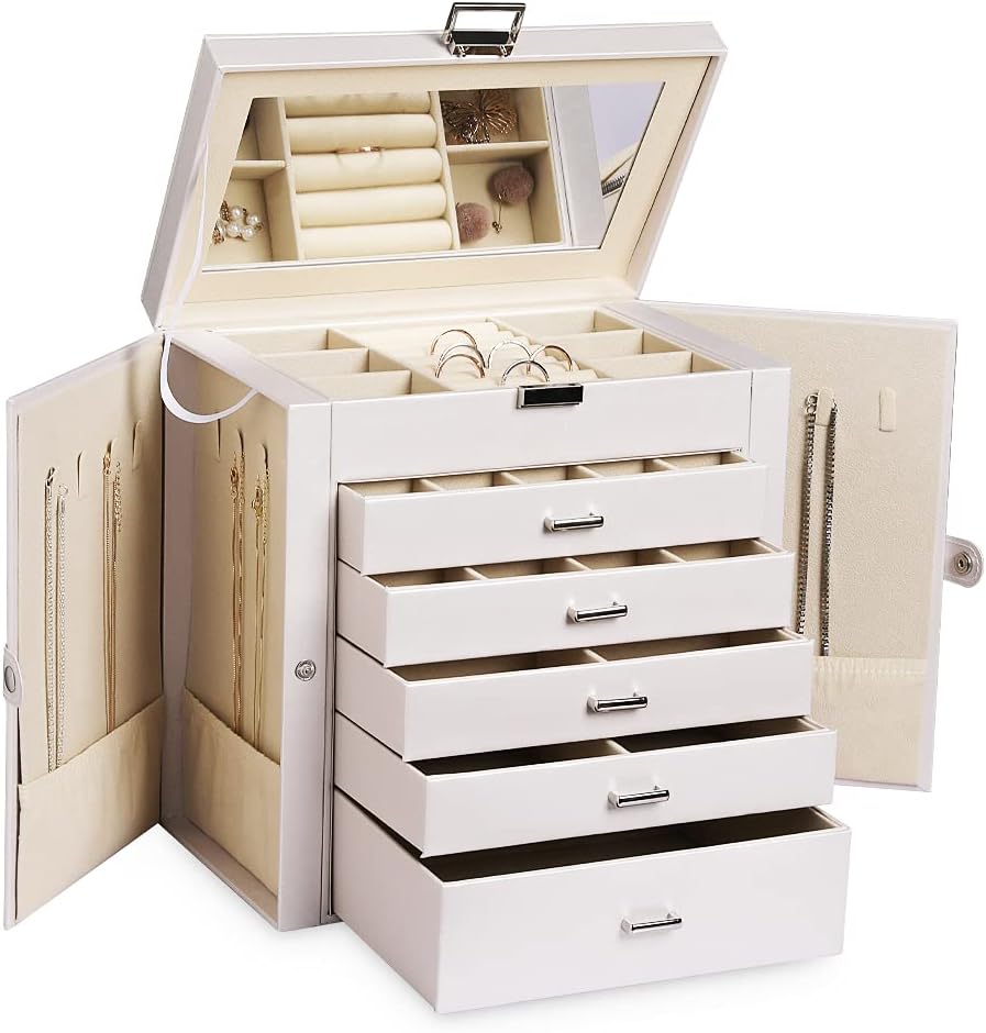 Frebeauty 6-Tier Leather Jewelry Box with Lock