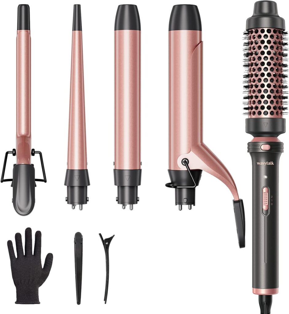 Wavytalk 5 in 1 Curling Iron Set with Curling Brush and 4 Interchangeable Ceramic Curling Wand