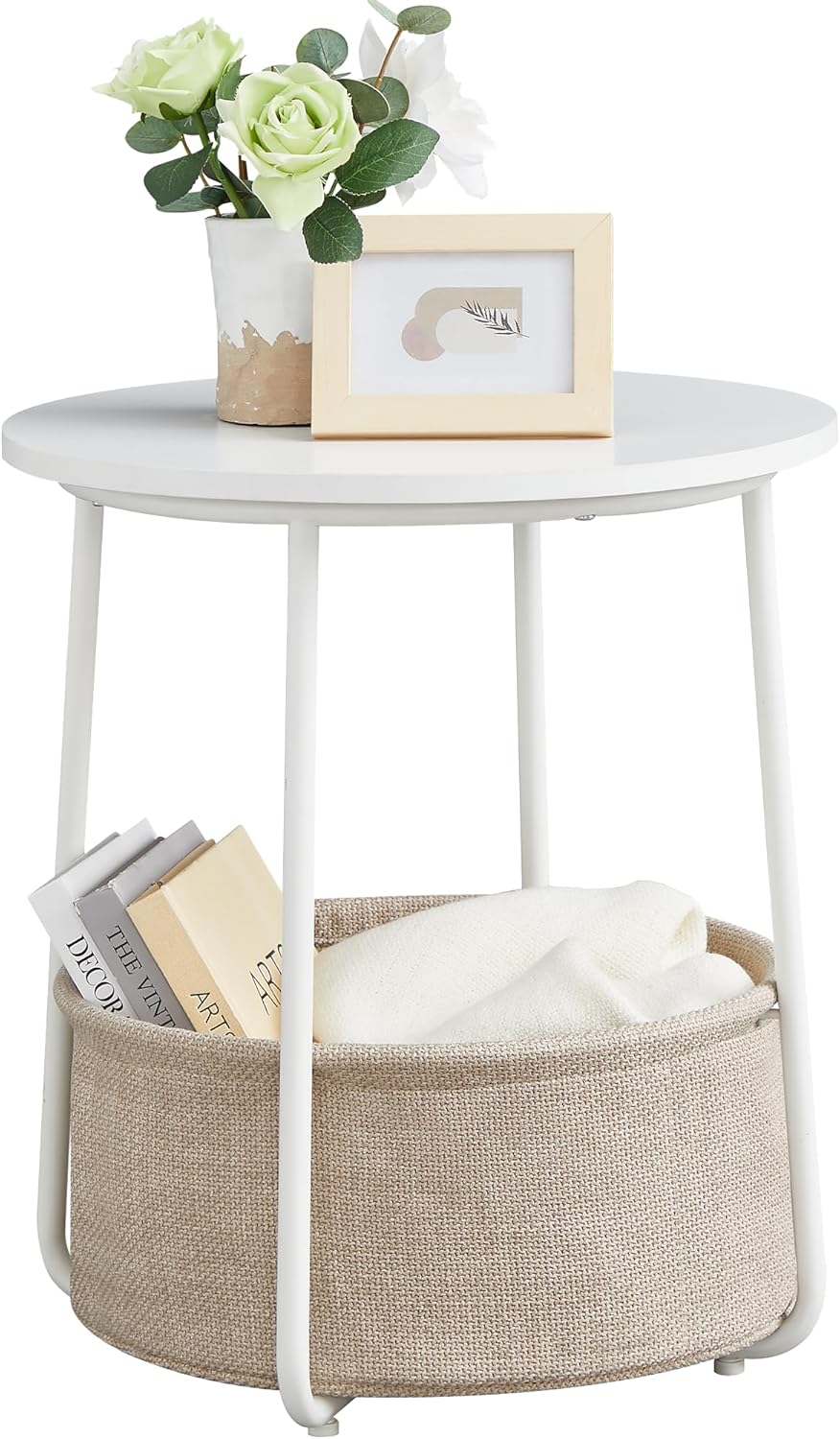 VASAGLE End Table with Fabric Basket