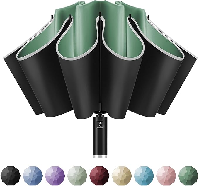 Yoobure Inverted Travel Umbrella, Automatic Umbrellas for Rain, Windproof Compact Folding with Reflective Stripe, Portable Large for Backpack, Lightweight with Sun UV Protection