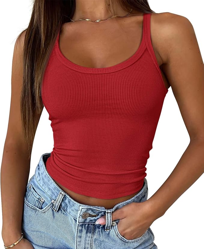 ATHMILE Women Tank Top Sleeveless Scoop Neck Form Fitting Ribbed Knit Basic Cami Shirts
