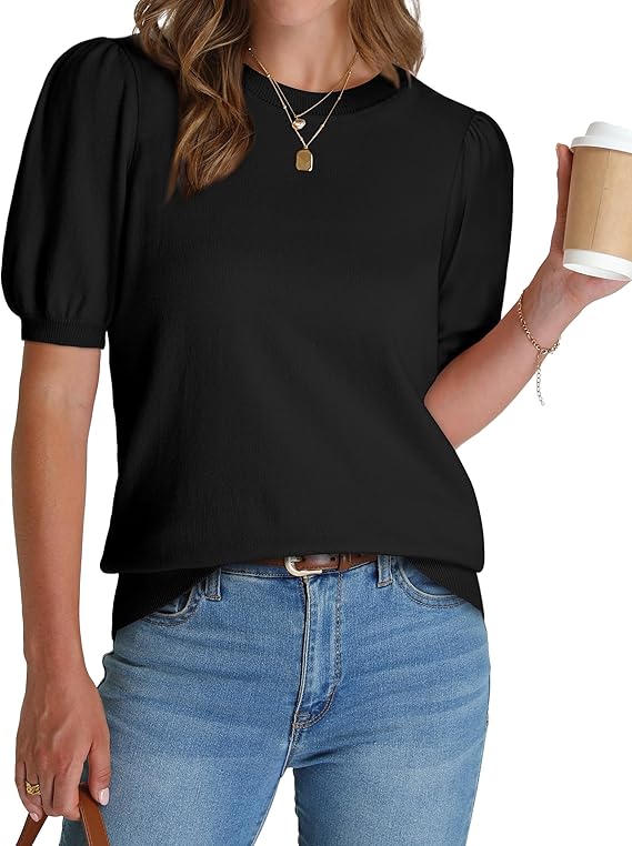 WIHOLL Women's Puff Short Sleeve Sweater