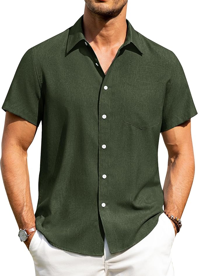Alimens & Gentle Men’s Short Sleeve Linen Button-Down Shirt