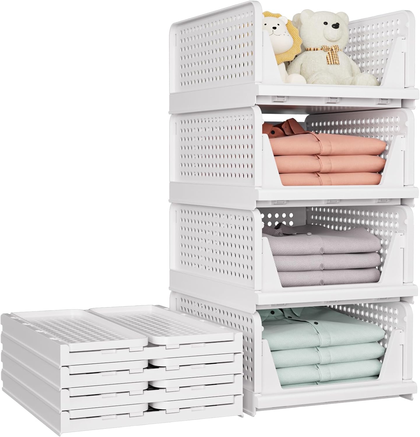 5 Pack Stackable Closet Storage Basket