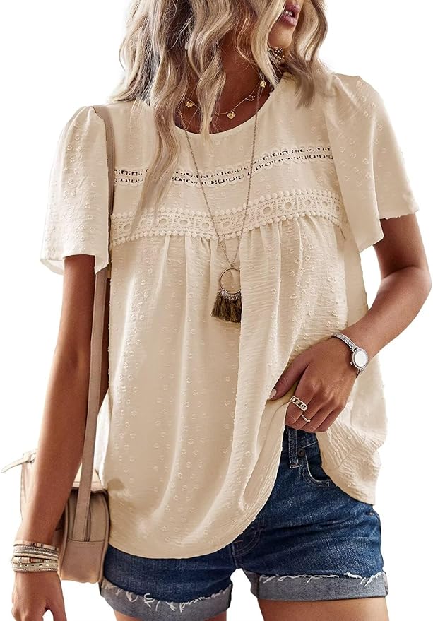 Falechay Women’s Boho Lace Trim Chiffon Blouse