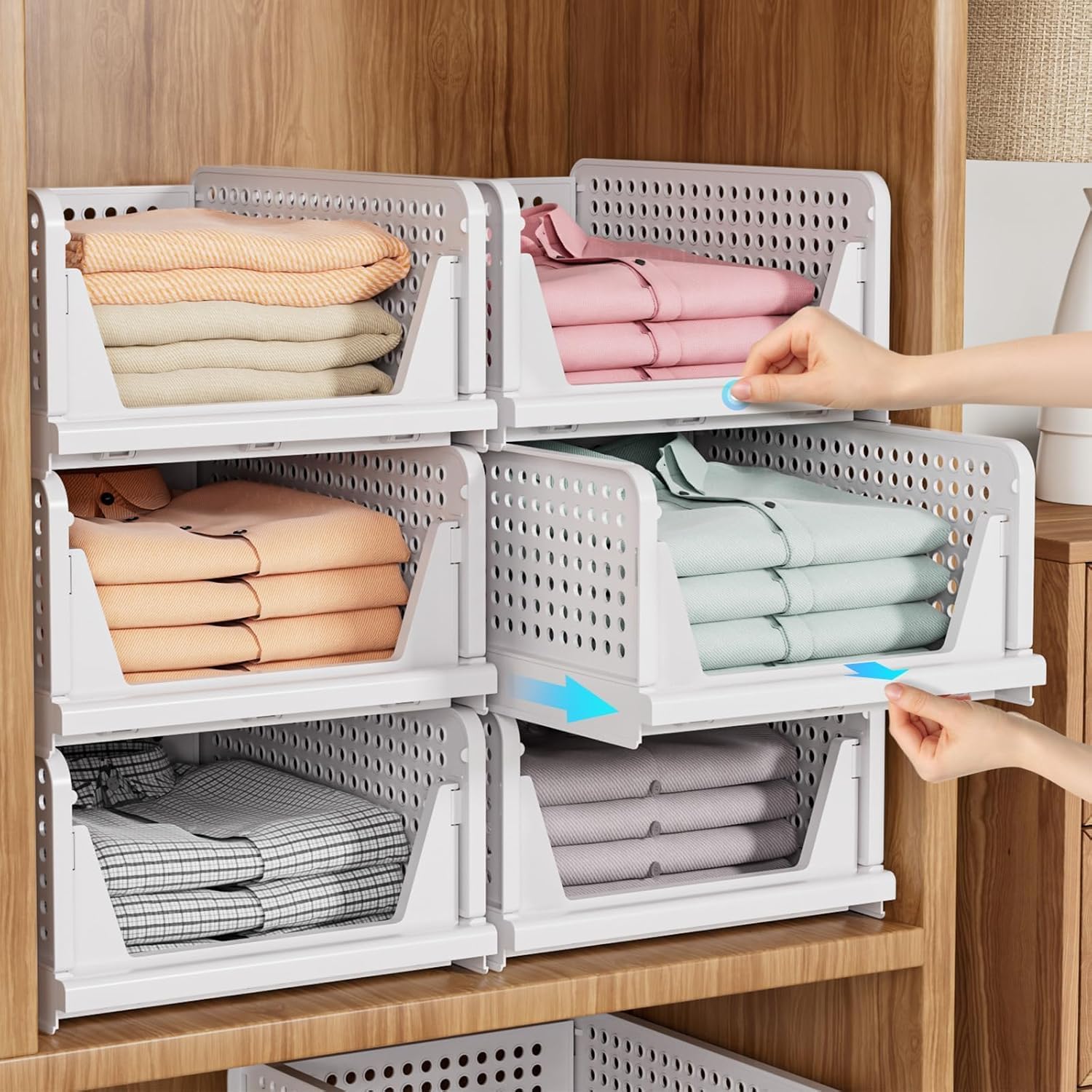 SNSLXH 5 Pack Stackable Closet Storage Baskets