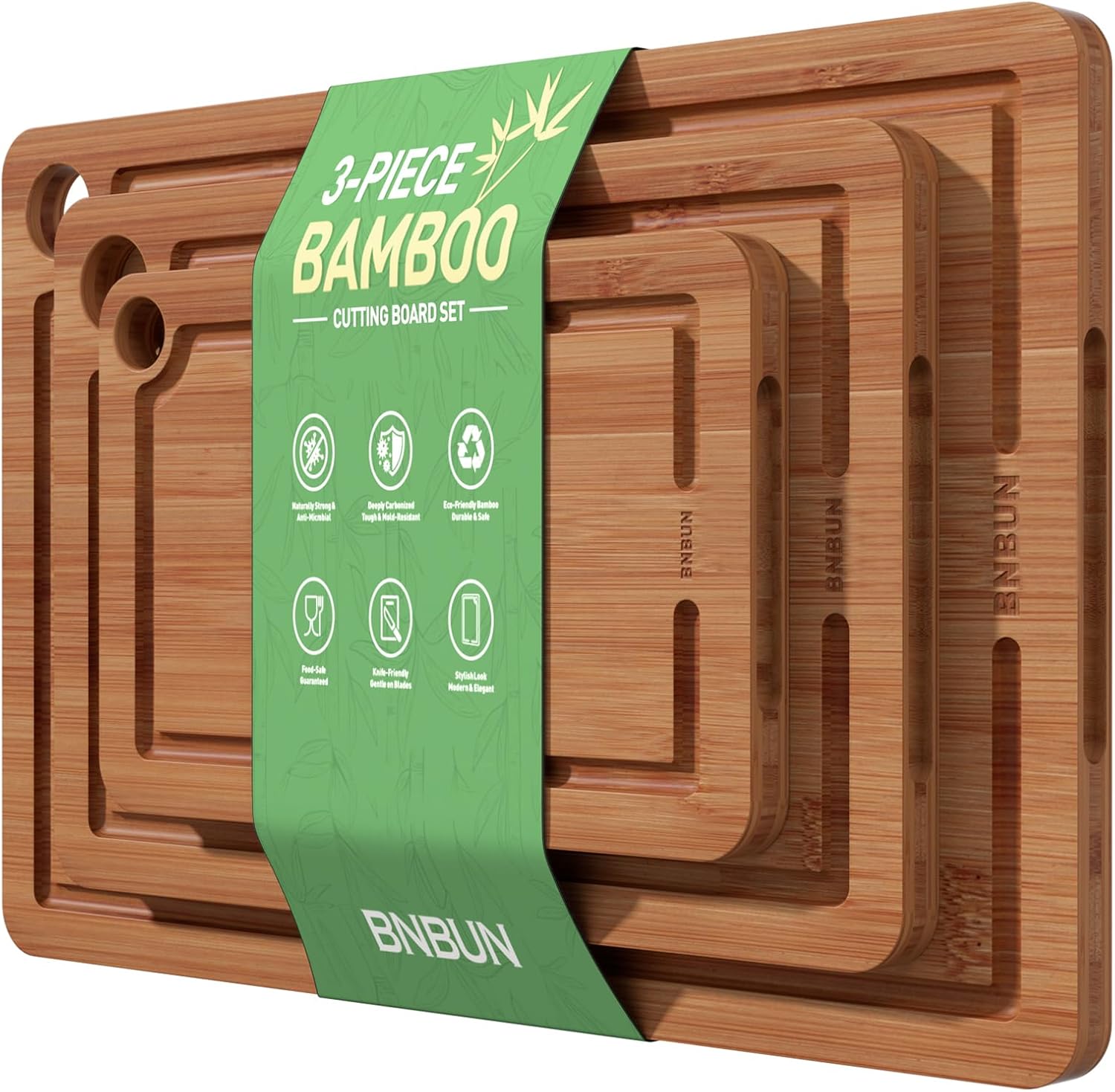 3 Piece Bamboo Cutting Board Set