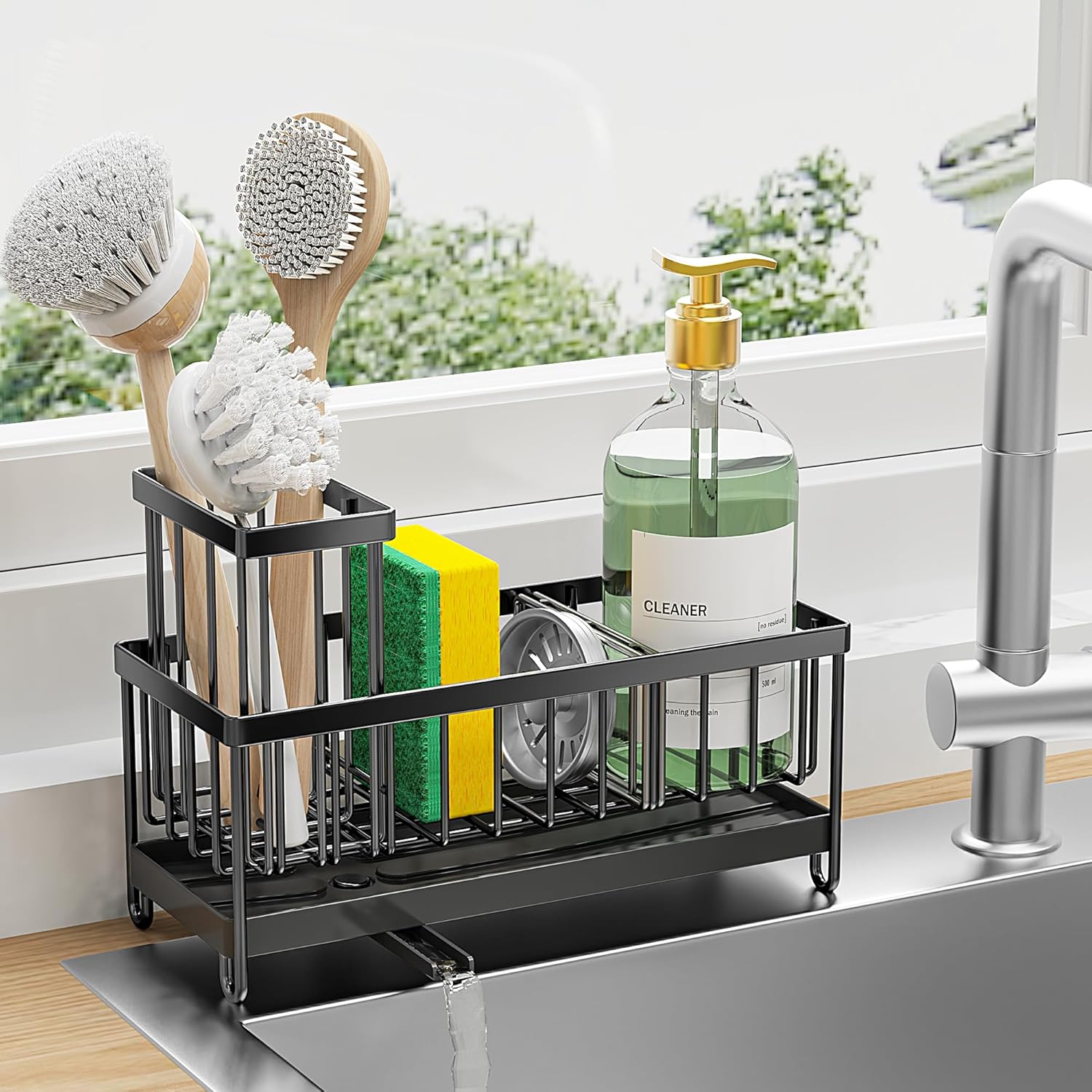 Cisily Rotating Sink Caddy Organizer with Brush Holder